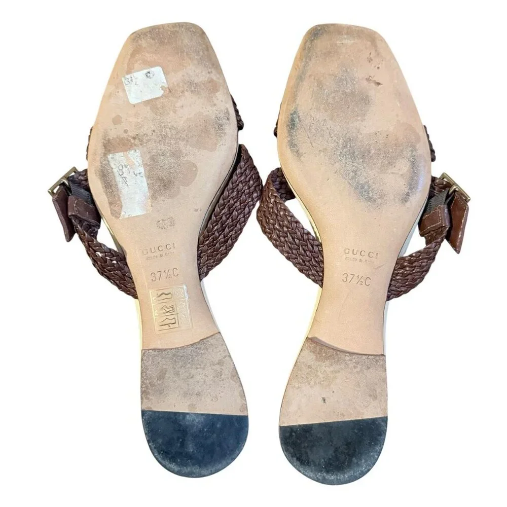 Brown Vintage Leather Gucci Sandals Size 37.5/7 - Picture 4 of 4